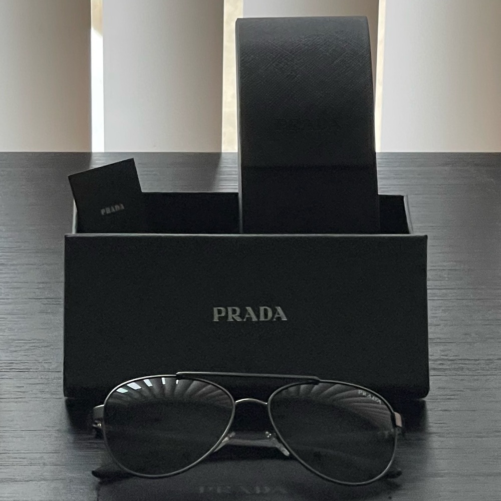 Prada Dark Black Aviator Sunglasses - Picture 7 of 7
